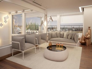 Sala do projeto White Timeless, um triplex em Talatona, Luanda